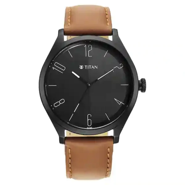 TITAN Workwear Black Dial Leather Strap Watch 1865NL01