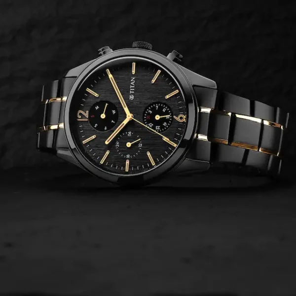 TITAN Black & Gold Dial Watch 1805KM03
