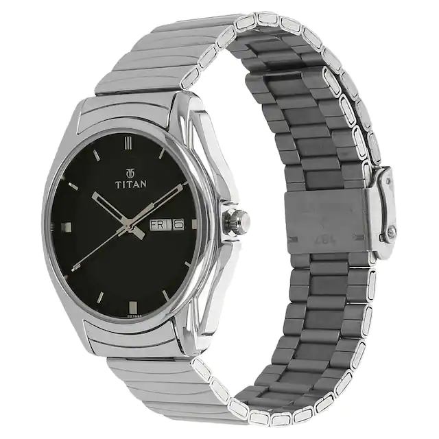 TITAN Black Dial Silver Stainless Steel Strap Watch 1578SM04