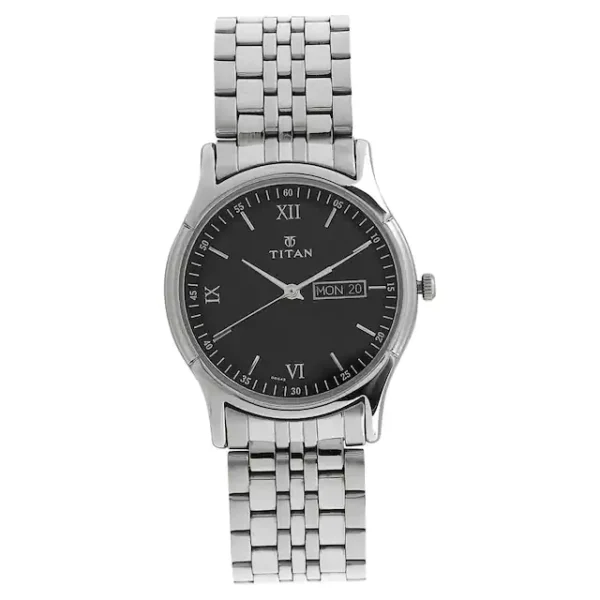 TITAN Black Dial Silver Stainless Steel Strap Watch 1636SM01