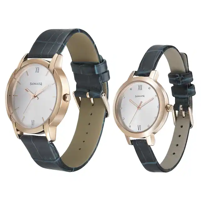 Sonata Quartz Analog Silver Dial Metal Strap Watch for Couple