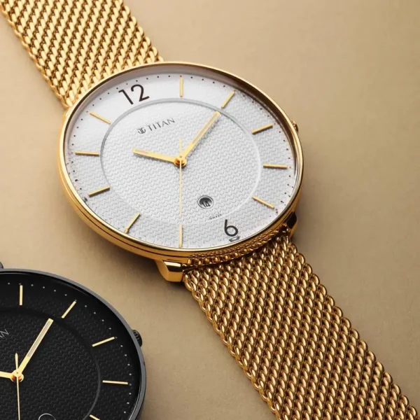 TITAN Black & Gold Silver Dial Stainless Steel Watch 1849YM01