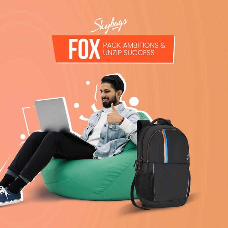 SKYBAGS 35L black Laptop Backpack FOX 2023 LAPTOP BACKPACK (H)BLACK - Image 2