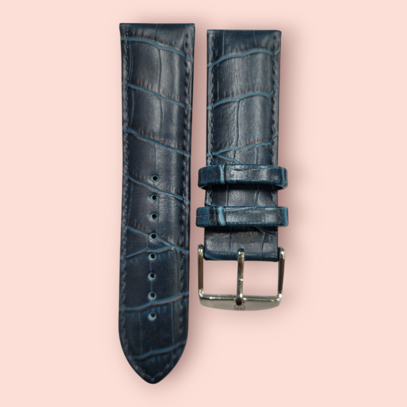 Titan 24 mm Crocodile Blue Leather Straps