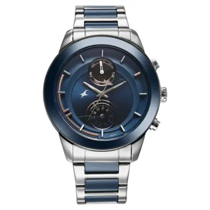 Fastrack Oceanyx Ceramic 3304KD02 Quartz Multifunction Blue Dial Two-Toned Strap Men's Watch