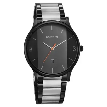 Sonata 77105KM01 Quartz Analog Black Dial Watch for Men