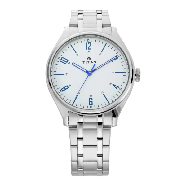 Titan Workwear 1802SM01 – White Dial Metal Strap Men’s Watch