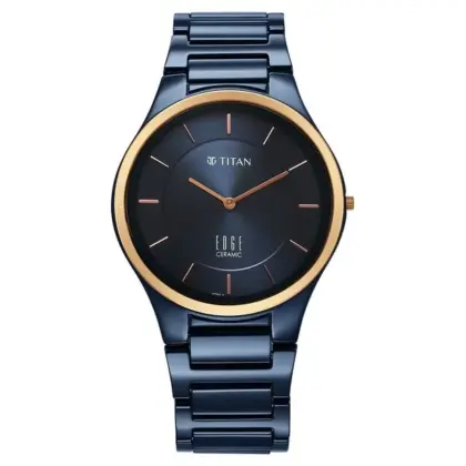 Titan Edge 1696KC05 Ceramic Quartz Watch BD – Blue Dial, Stylish Bicolour Design