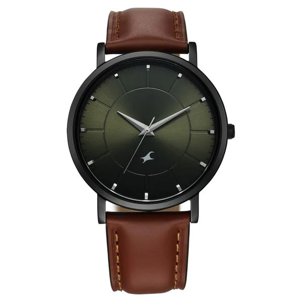 Fastrack Stunners X 38163NL01 Quartz Analog Green Dial Leather Strap Watch for Guys