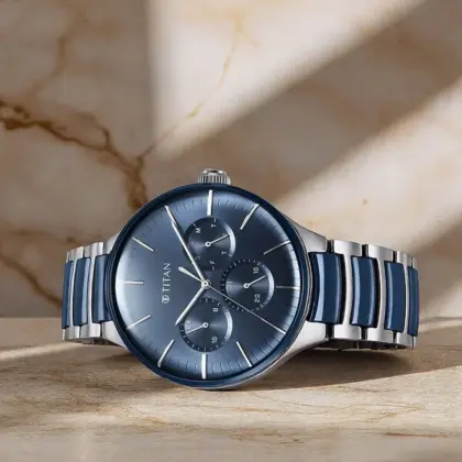 Titan Ceramic Fusion 90148kd02 Quartz Multifunction Bracelet Watch