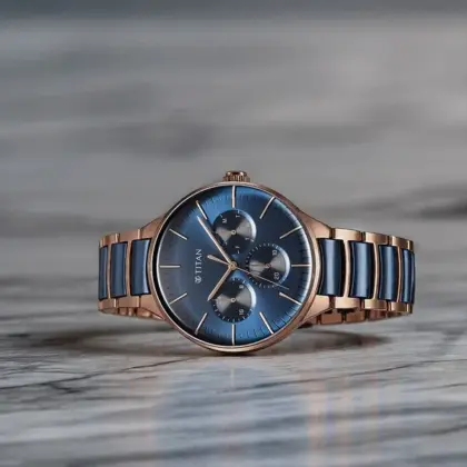 Titan Ceramic Fusion 90148KD04 – Blue Dial Multifunction Quartz Watch for Men