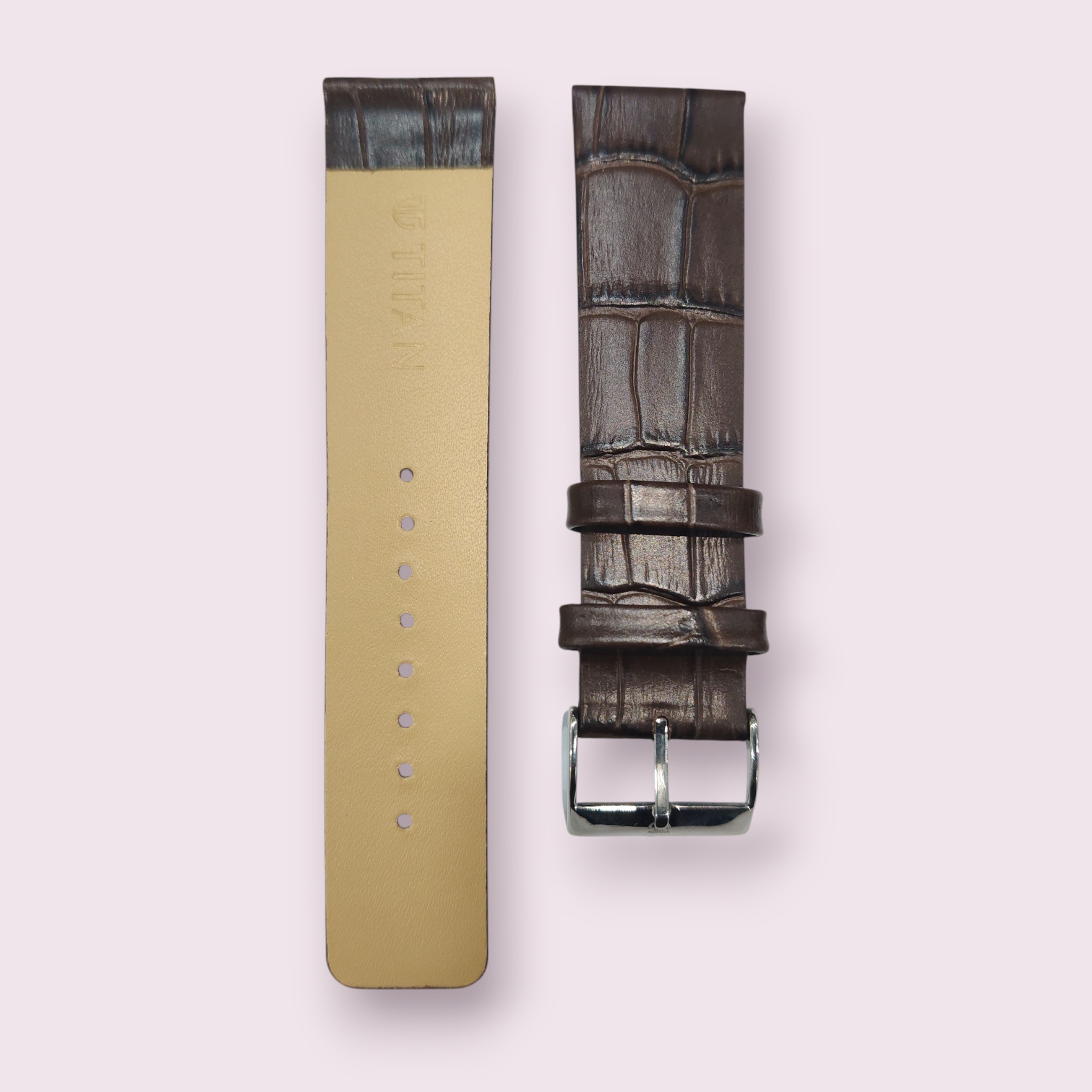 Titan Ultra Slim 22mm crocodile Brown Leather Replacement Band for Titan EDGE - Image 2