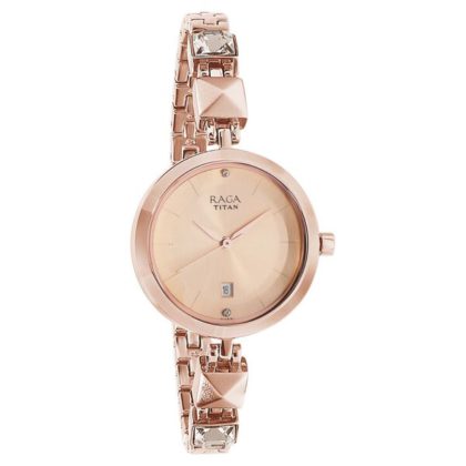 Titan Raga Viva 2606WM01 – Women’s Rose Gold Dial Analog Watch with Metal Strap