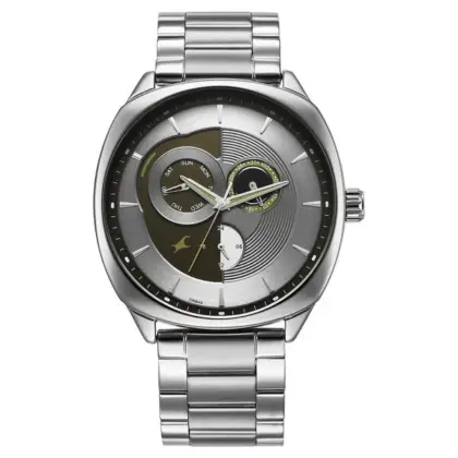 Fastrack Tik Tok 3330SM01 Quartz Multifunction Silver Dial Stainless Steel Strap Watch for Guys