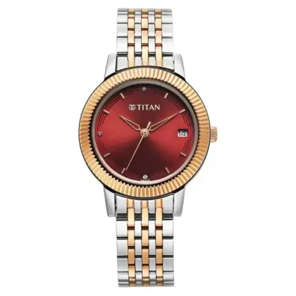 Titan Karishma 2968km01 Red Dial Two Toned  Watch For Women