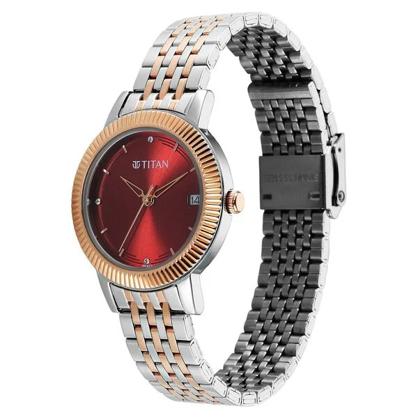 Titan Karishma 2968km01 Red Dial Two Toned Watch For Women - Image 3