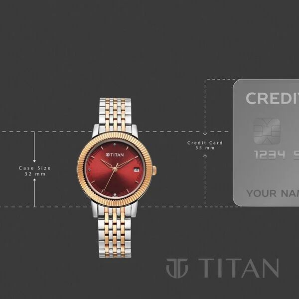 Titan Karishma 2968km01 Red Dial Two Toned Watch For Women - Image 4