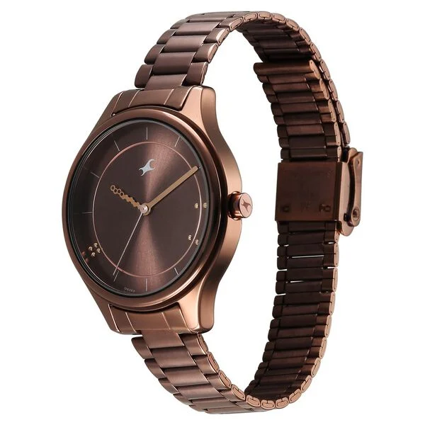 Fastrack Stunners 6296QM01 Brown Metal Strap Watch For Girls: - Image 2