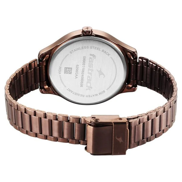 Fastrack Stunners 6296QM01 Brown Metal Strap Watch For Girls: - Image 4