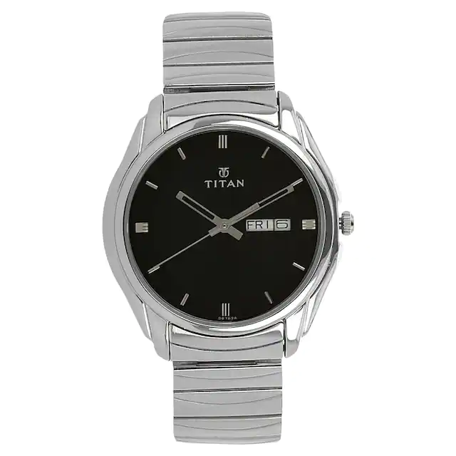 TITAN Black Dial Silver Stainless Steel Strap Watch 1578SM04