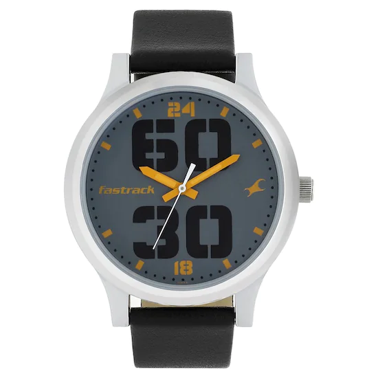 BOLD GREY DIAL BLACK LEATHER STRAP WATCH NP38051SL03