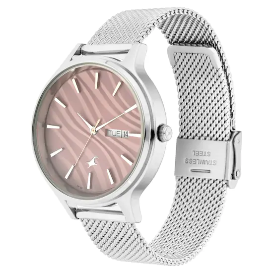 FASTRACK X ANANYA PANDAY - RUFFLES PINK DIAL METAL MESH STRAP WATCH 6207SM01 - Image 2