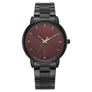 Fastrack 38159NM03 Stunners Quartz Analog Maroon Dial Brown Stainless Steel Watch for Guys