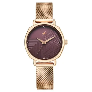 Fastrack Stunners 68064WM02 Purple Dial Rose Gold Stainless Steel Watch