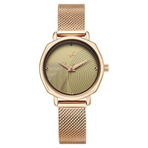 Fastrack Stunners 68064WM03 Green Dial Rose Gold Watch for Girls