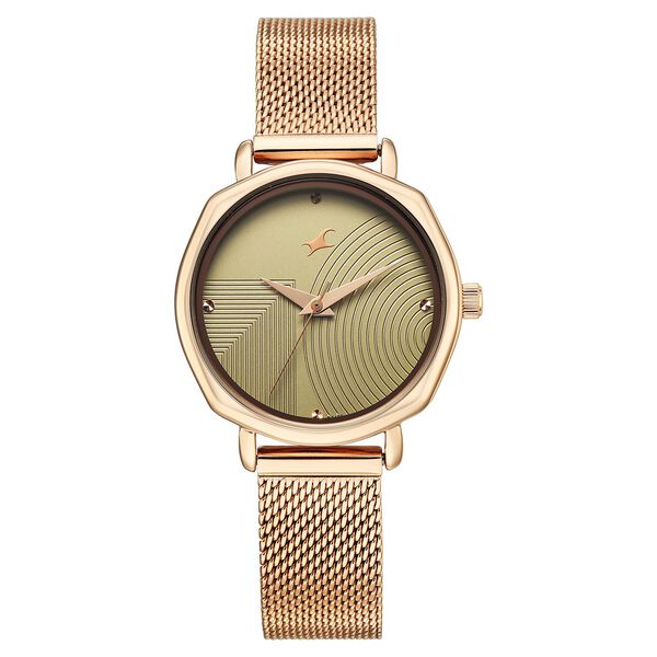 Fastrack Stunners 68064WM03 Green Dial Rose Gold Watch for Girls