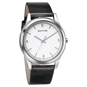 Sonata Quartz Analog White Dial Leather Strap Watch for Men - 7135SL04