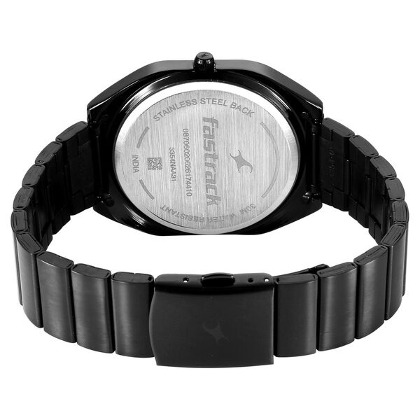 Tapered black stainless steel strap and 3 piece sliding clasp of Fastrack watch